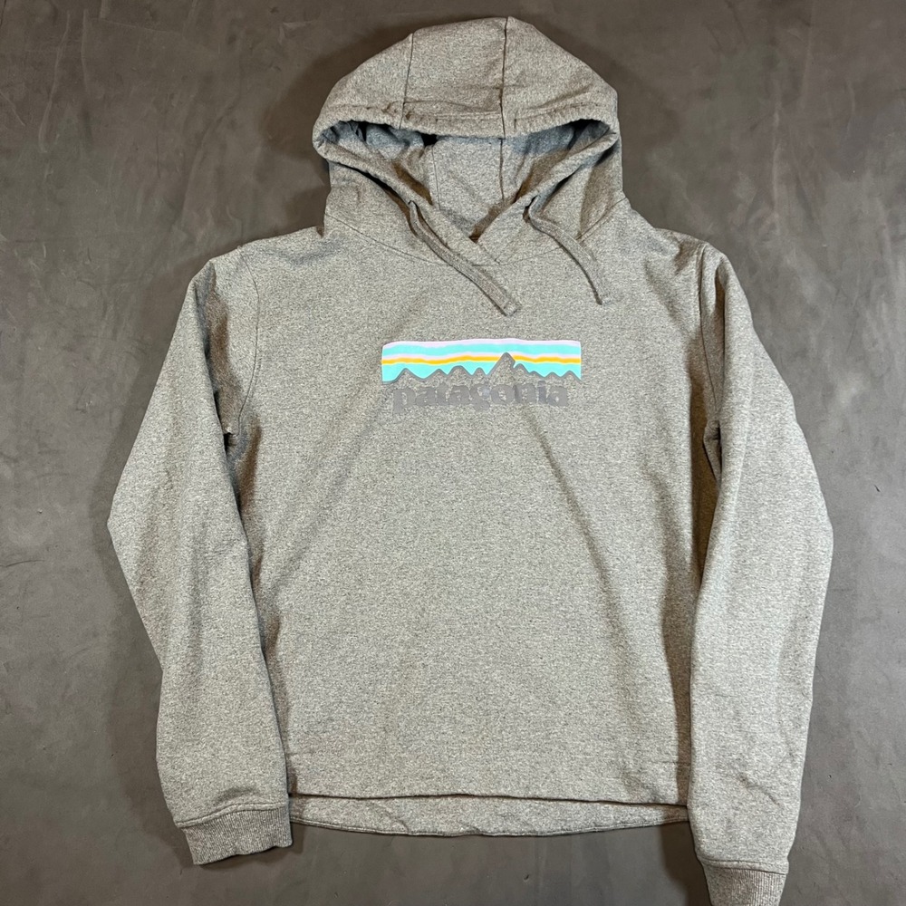 Patagonia P-6 Logo Uprisal Hoody Women Large Grey Graphic Pullover 39557